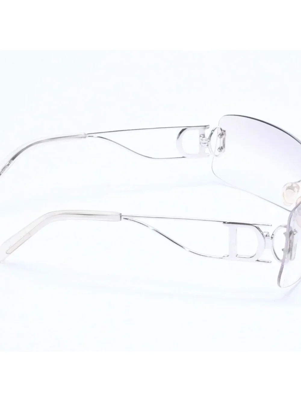 Dior Miss Ella Rimless Sunglasses Shield Gray Silver Eyewear